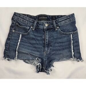 Lucky Brand High Rise Shortie Denim Shorts Womens 4 27 Distressed Raw Hem Blue‎